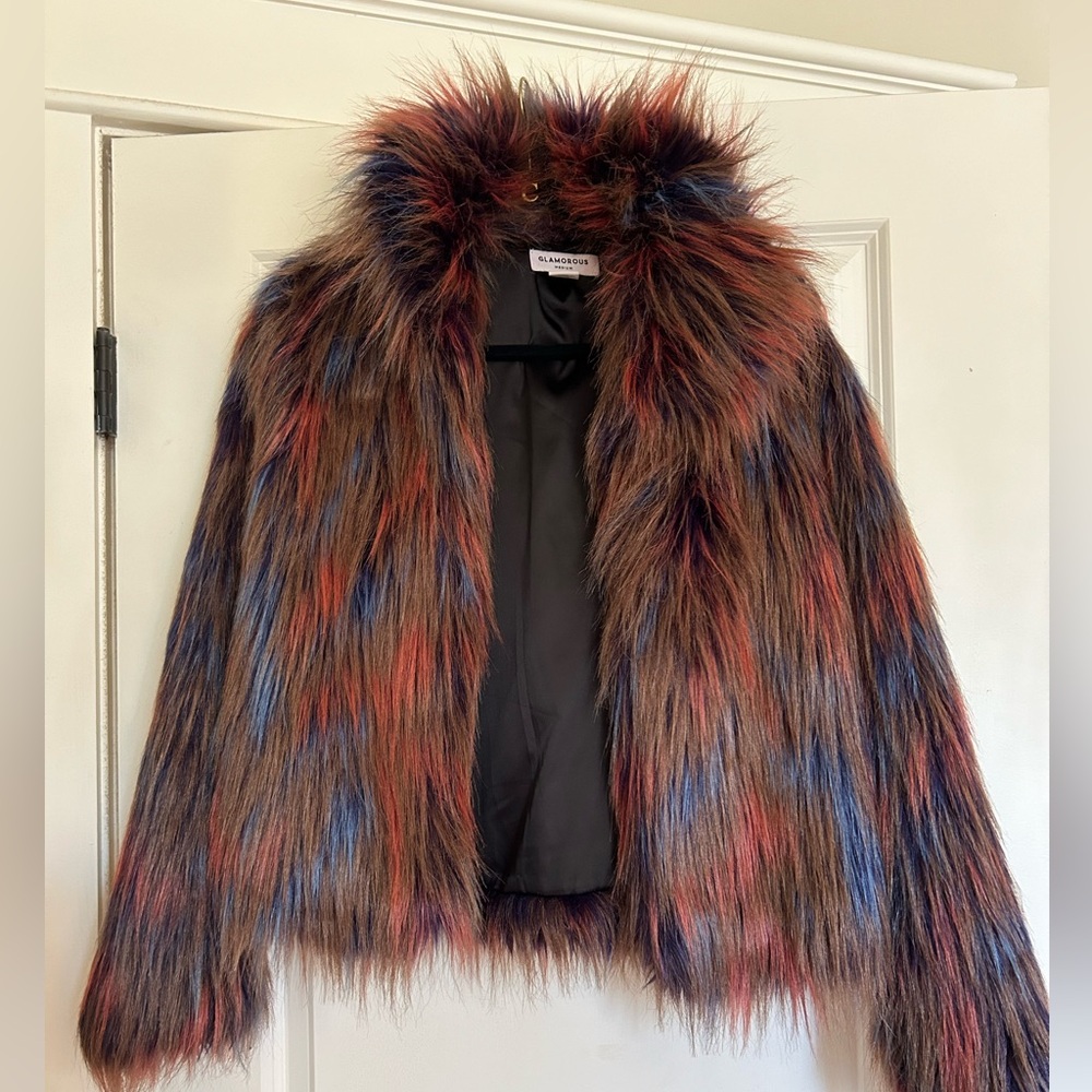 Glamours size medium colorful faux fur coat